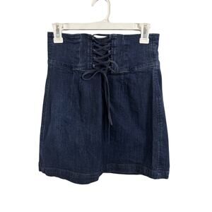 Express Lace Up Mini Western Denim Skirt Size 8 Y2K Festival Grunge 90s RenFair
